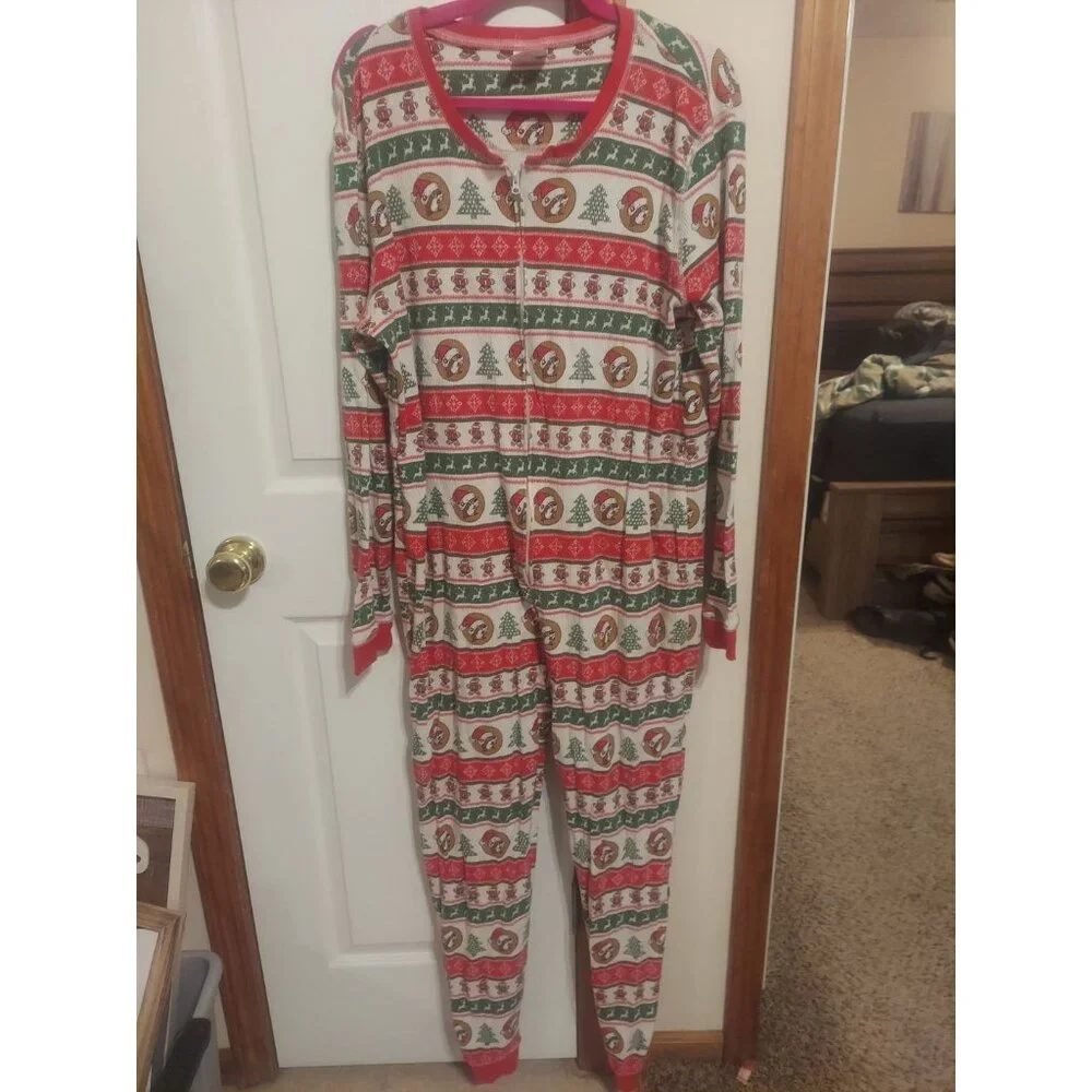 Buc-ees Adult‎ 2X Christmas Pajamas PJ Waffle Knit Zip One Piece Santa Beaver